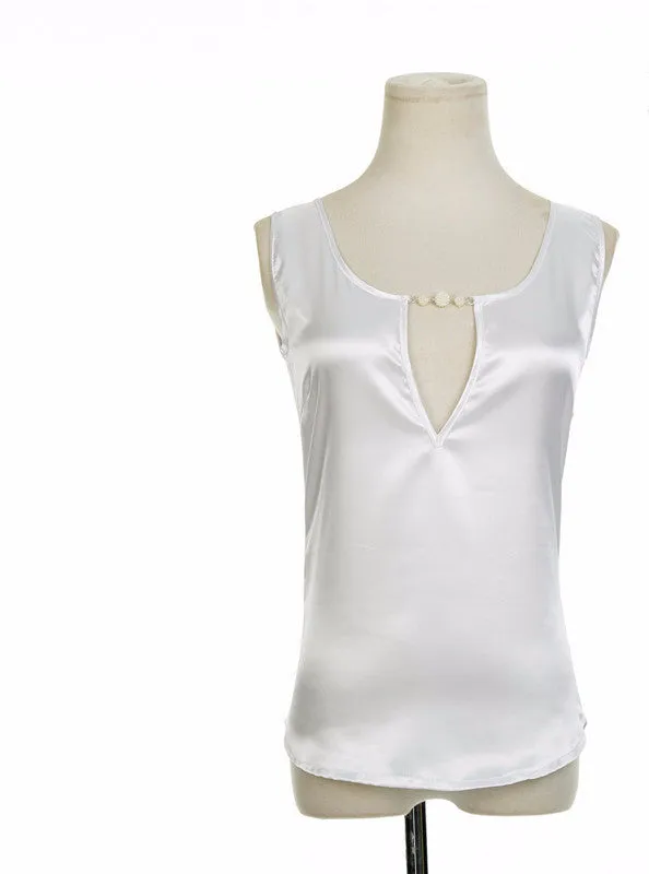 Blouses Beading V Collar Women Top Tees Crochet Solid Shoulder Sleeveless Loose Female Shirts S M L XL XXL XXXL
