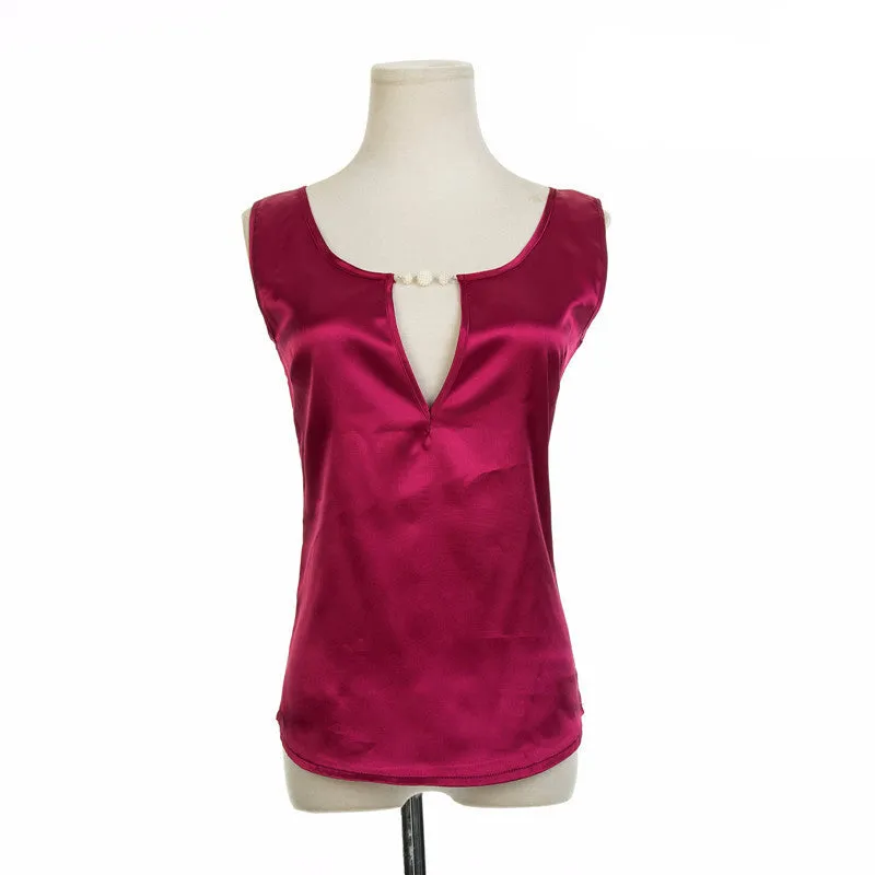 Blouses Beading V Collar Women Top Tees Crochet Solid Shoulder Sleeveless Loose Female Shirts S M L XL XXL XXXL
