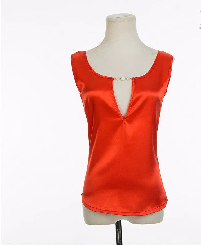 Blouses Beading V Collar Women Top Tees Crochet Solid Shoulder Sleeveless Loose Female Shirts S M L XL XXL XXXL