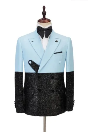 Blue Peaked Lapel Double Breasted Slim Fit Prom Suit for Men