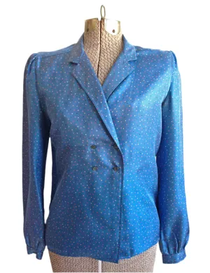 Blue Silk Blouse Double Breasted Dot