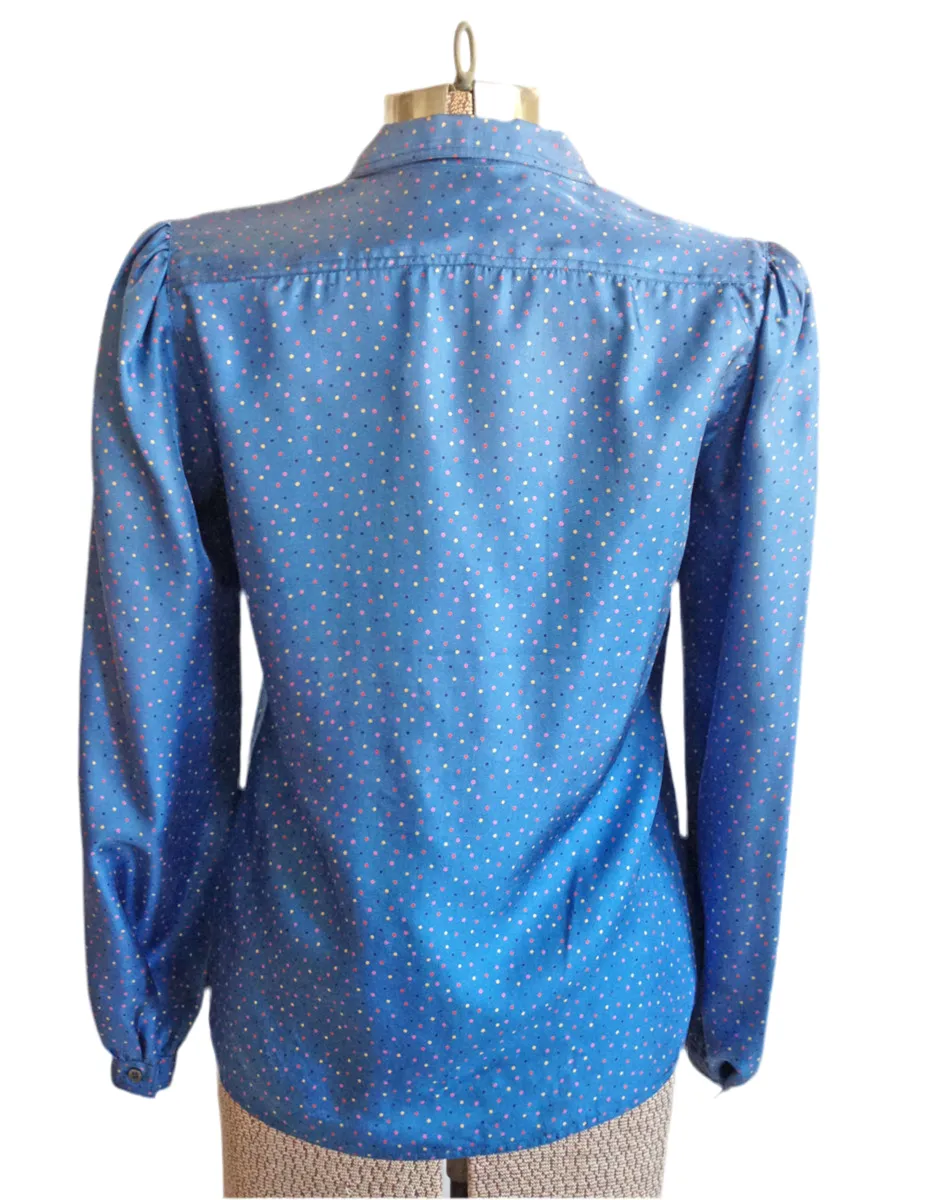 Blue Silk Blouse Double Breasted Dot