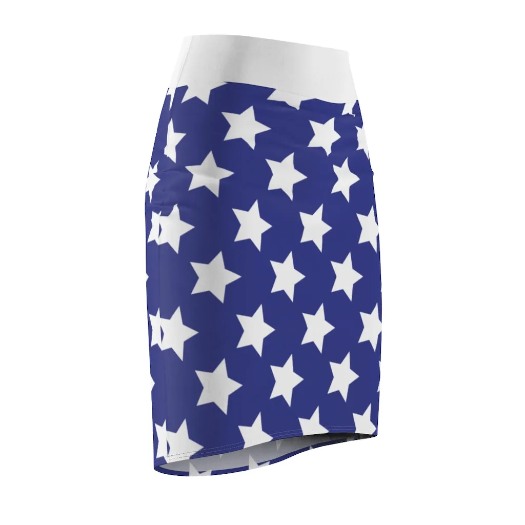 Blue Stars.  Women's Pencil Skirt