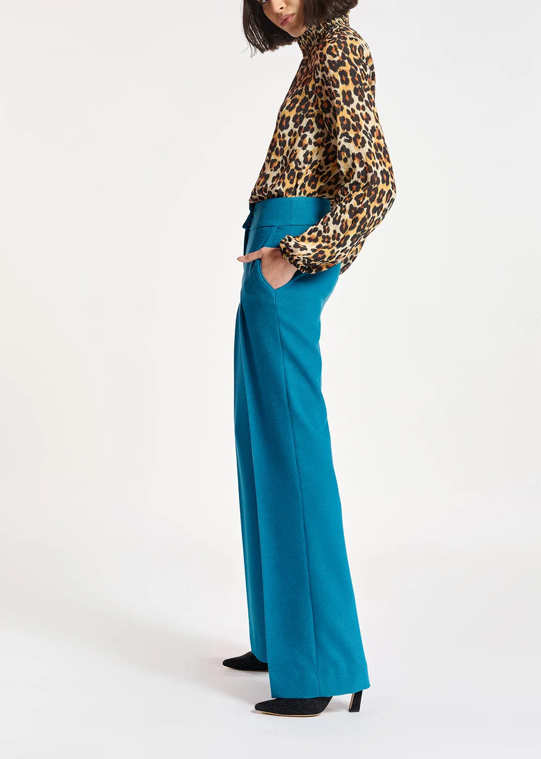Blue straight-leg pants