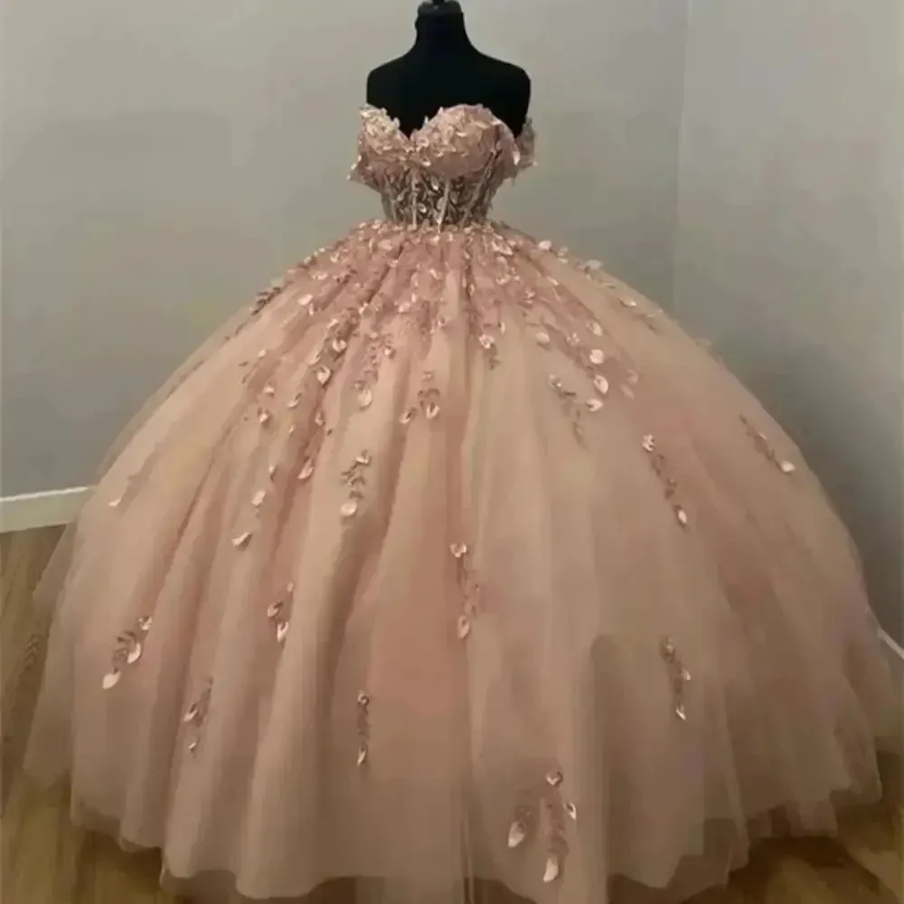 Blush Pink Quinceanera Dresses Vestidos De 15 Anos Formal Birthday Party Prom Ball Gown Corset Back