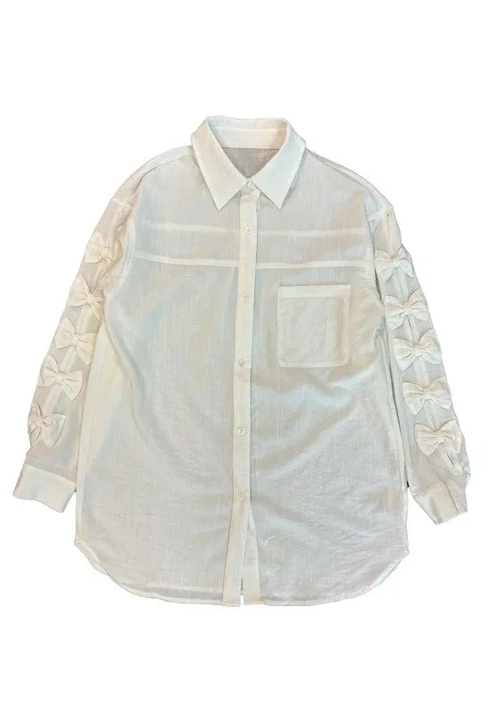 Bow sleeve button down shirt