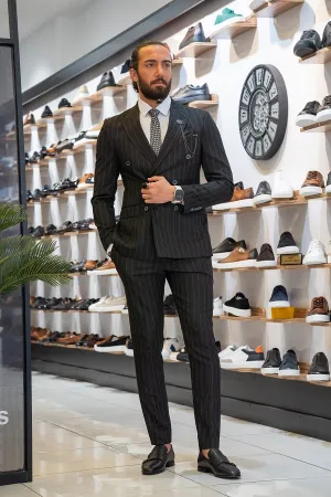 Brabion Lance Black Slim Fit Pinstripe Double Breasted Suit