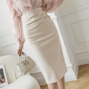 Button Pencil Skirts Plus Size High Waist Slim Woman Skirts
