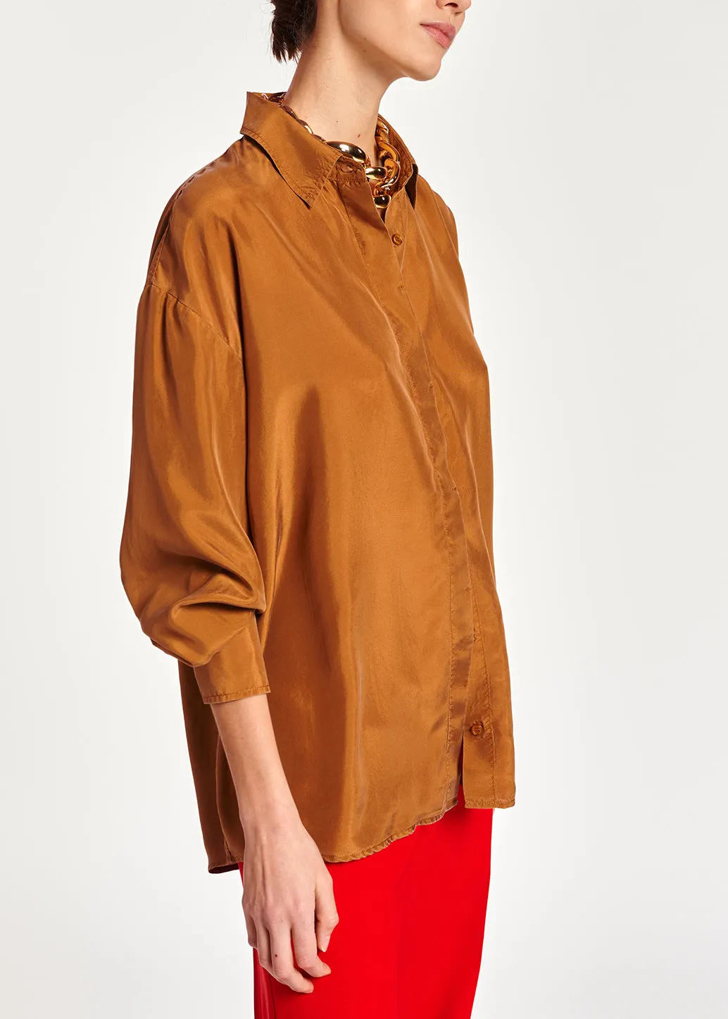 Camel loose-fit silk shirt