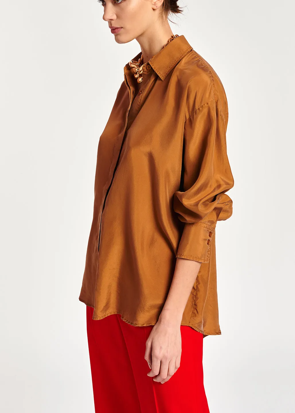Camel loose-fit silk shirt