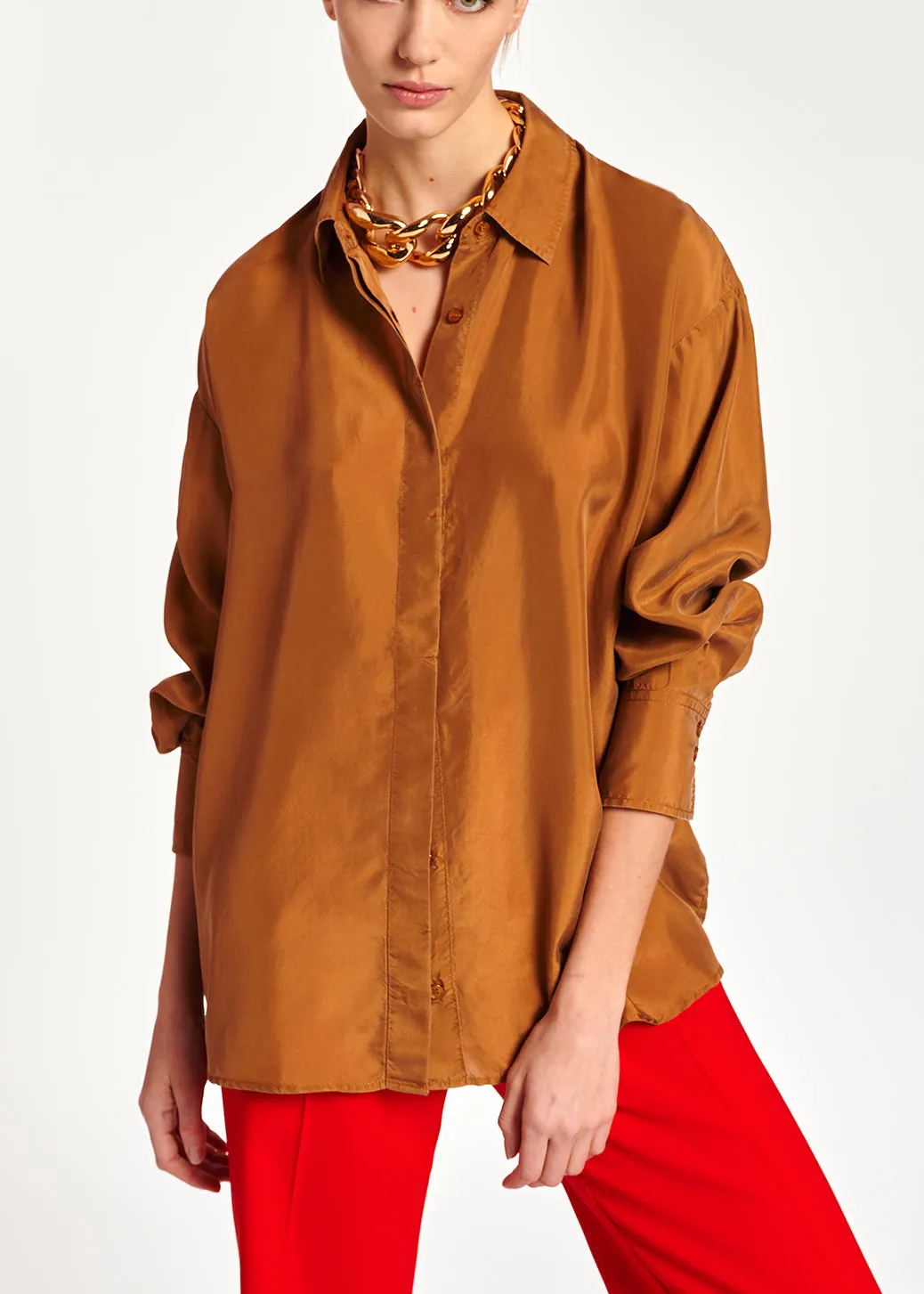 Camel loose-fit silk shirt