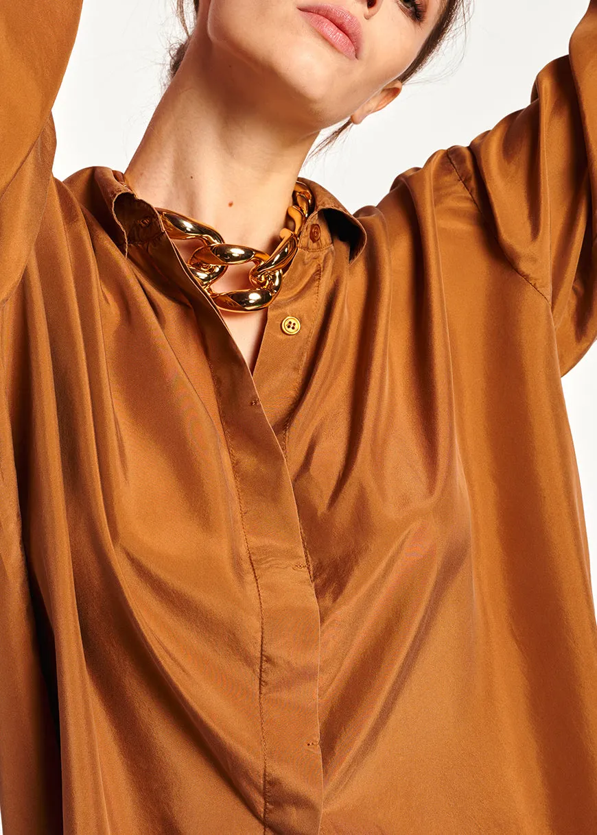 Camel loose-fit silk shirt