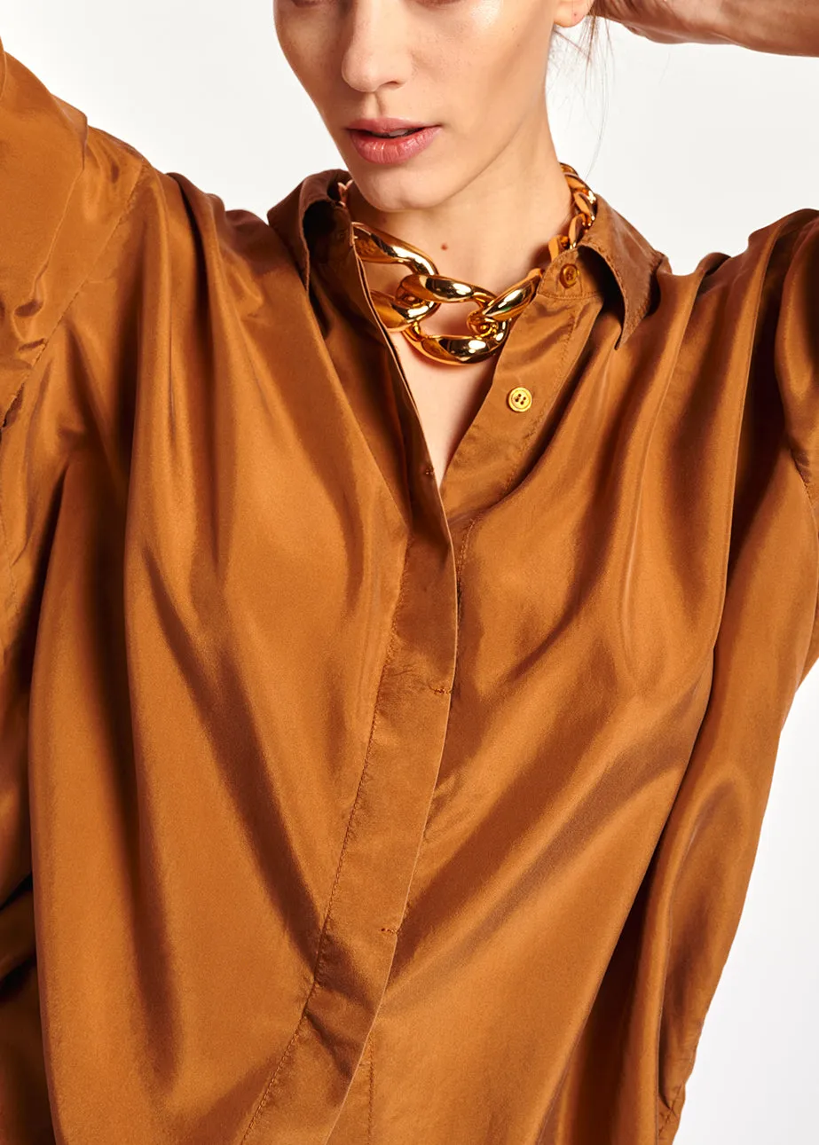 Camel loose-fit silk shirt