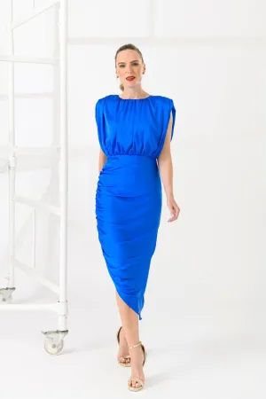 Caroline Kilkenny Lilac Ruched Pencil Dress In Blue