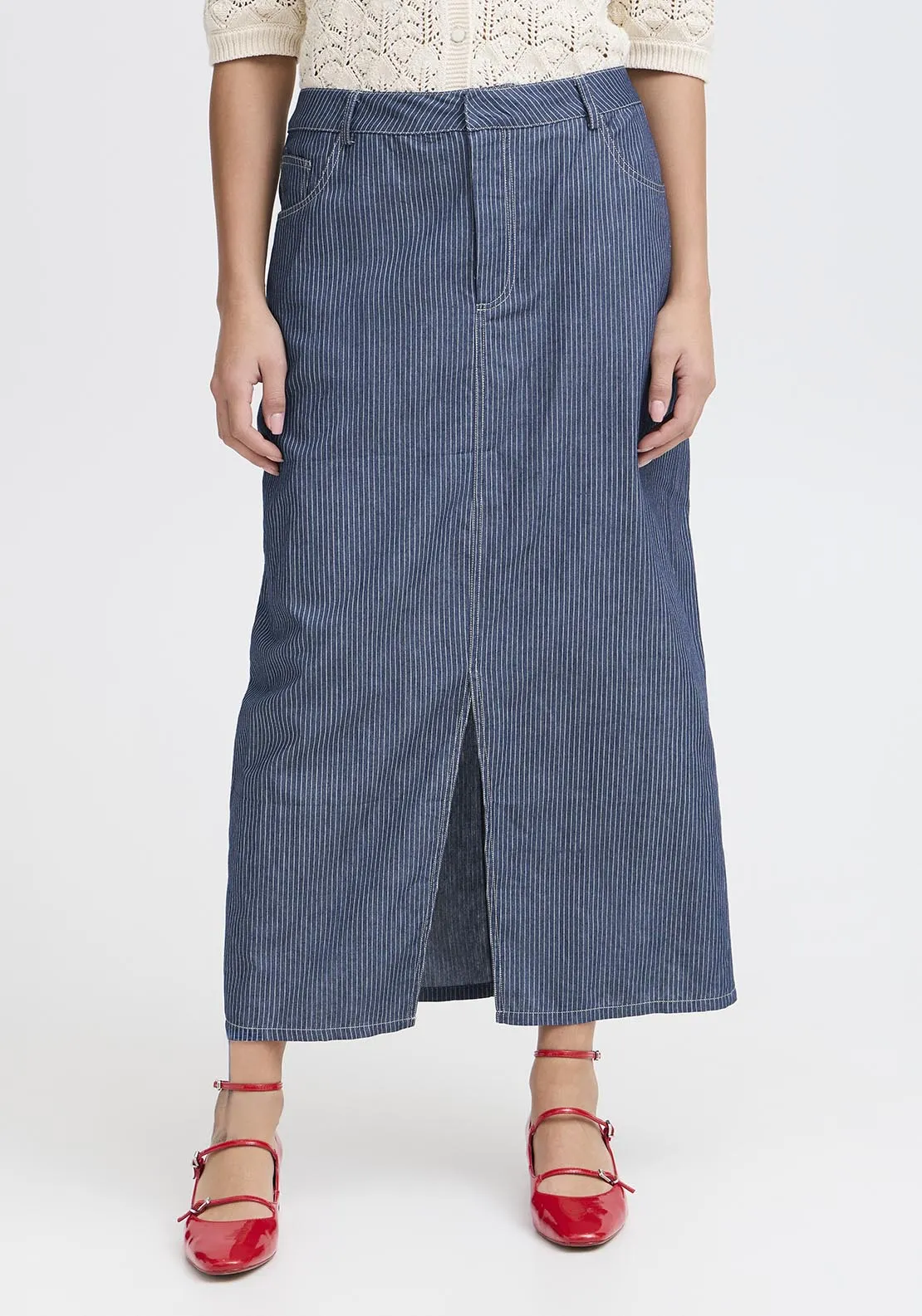 Casual Skirt - Mid Blue Striped Denim