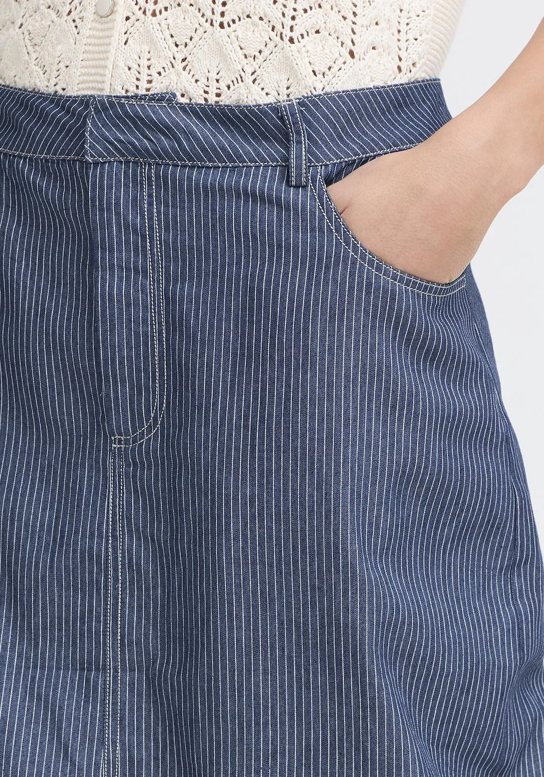 Casual Skirt - Mid Blue Striped Denim