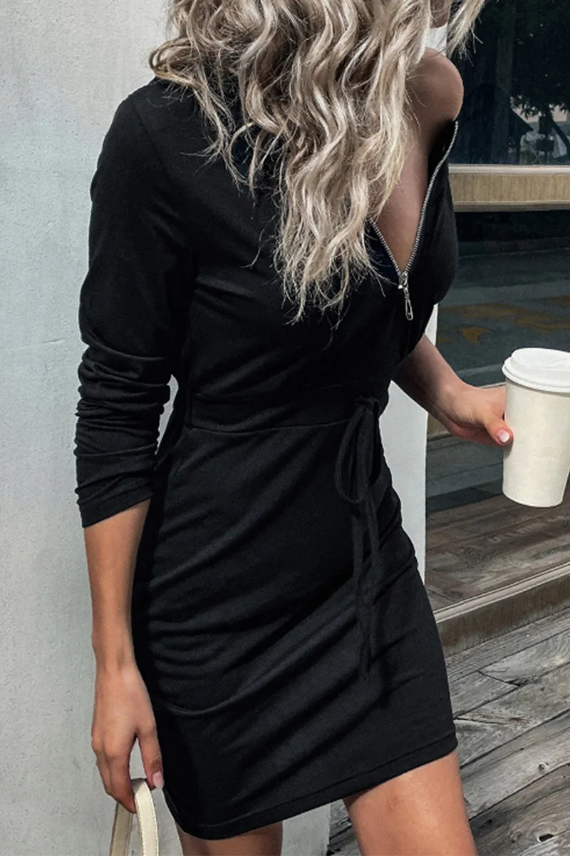 Casual Solid Patchwork Hooded Collar Pencil Skirt Dresses