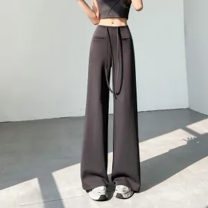 Casual Solid Straight Leg Trousers with Elastic Waist for Women