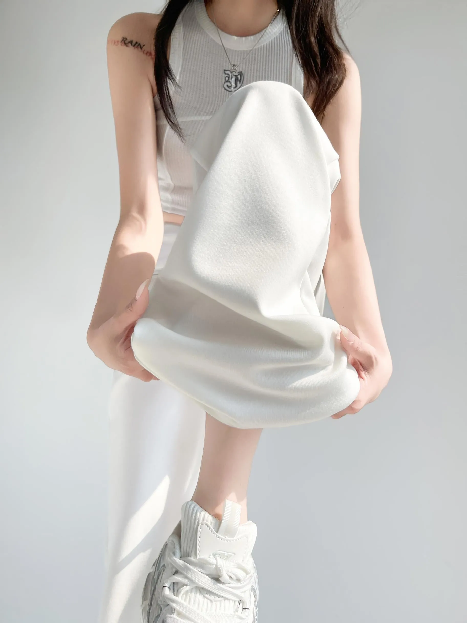 Casual Solid Straight Leg Trousers with Elastic Waist for Women