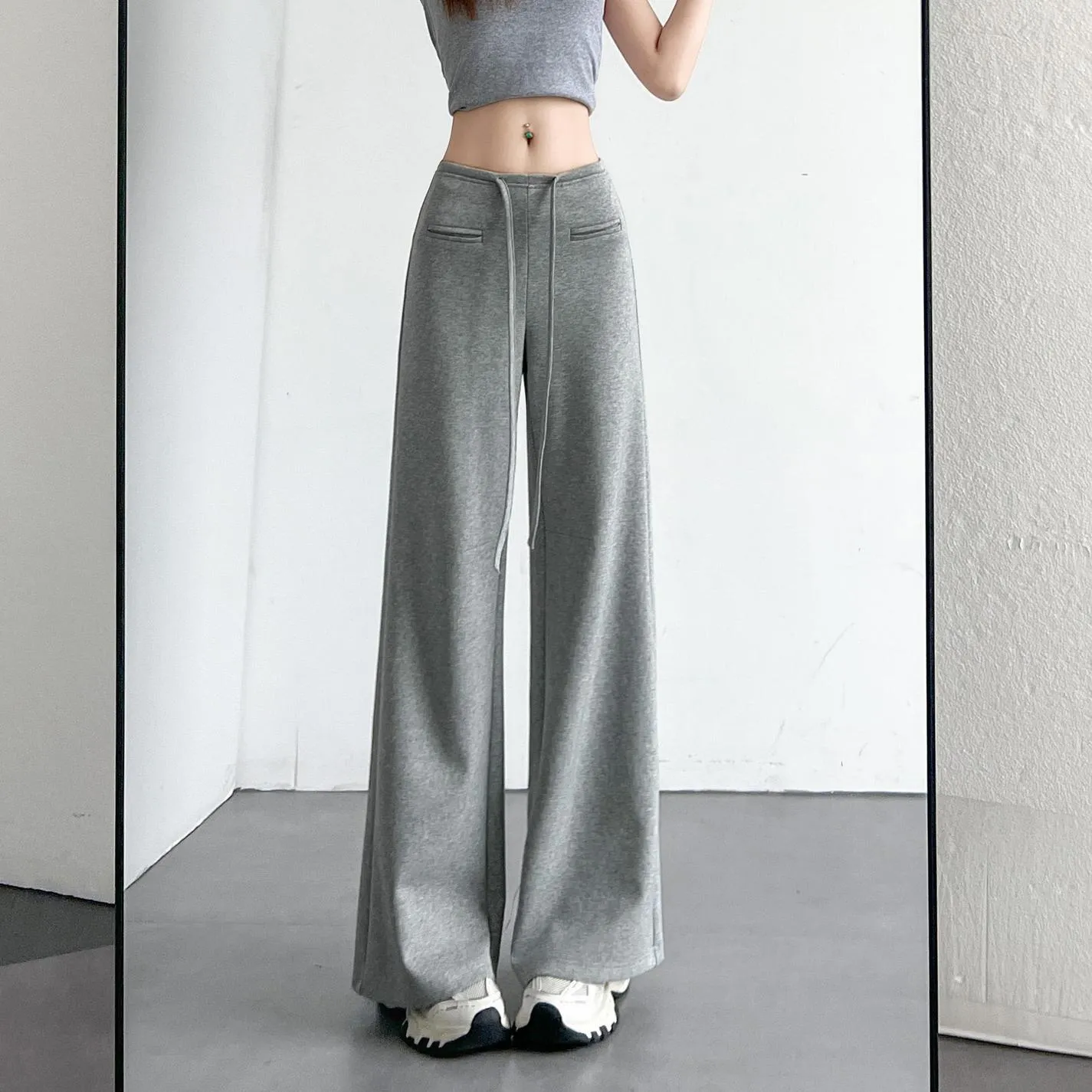 Casual Solid Straight Leg Trousers with Elastic Waist for Women