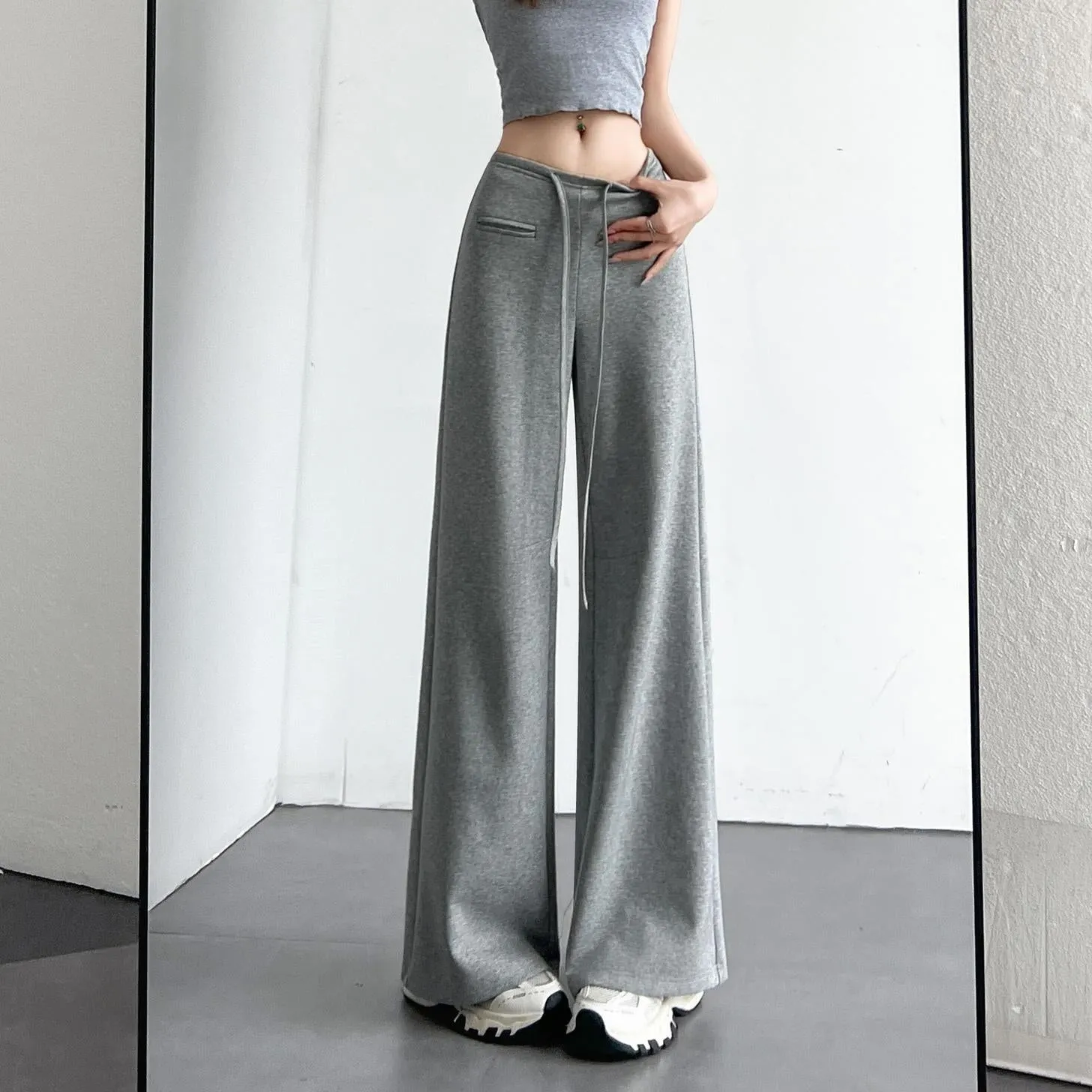 Casual Solid Straight Leg Trousers with Elastic Waist for Women