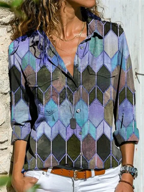 Casual Tops Plus Size Loose Harajuku Shirts Printed Pocket Long-sleeved Blouses Shirt
