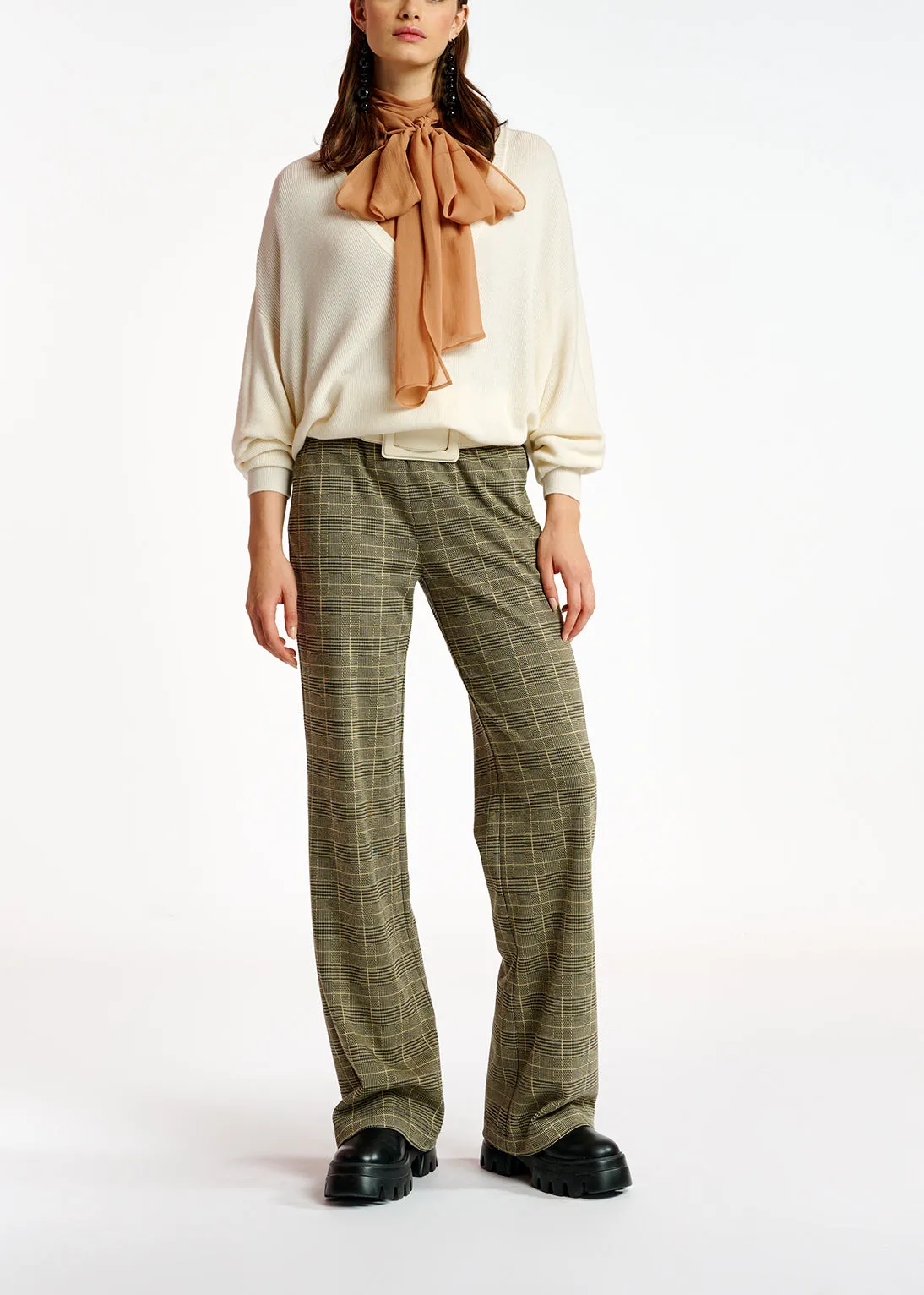Checked motif jacquard-knit pants