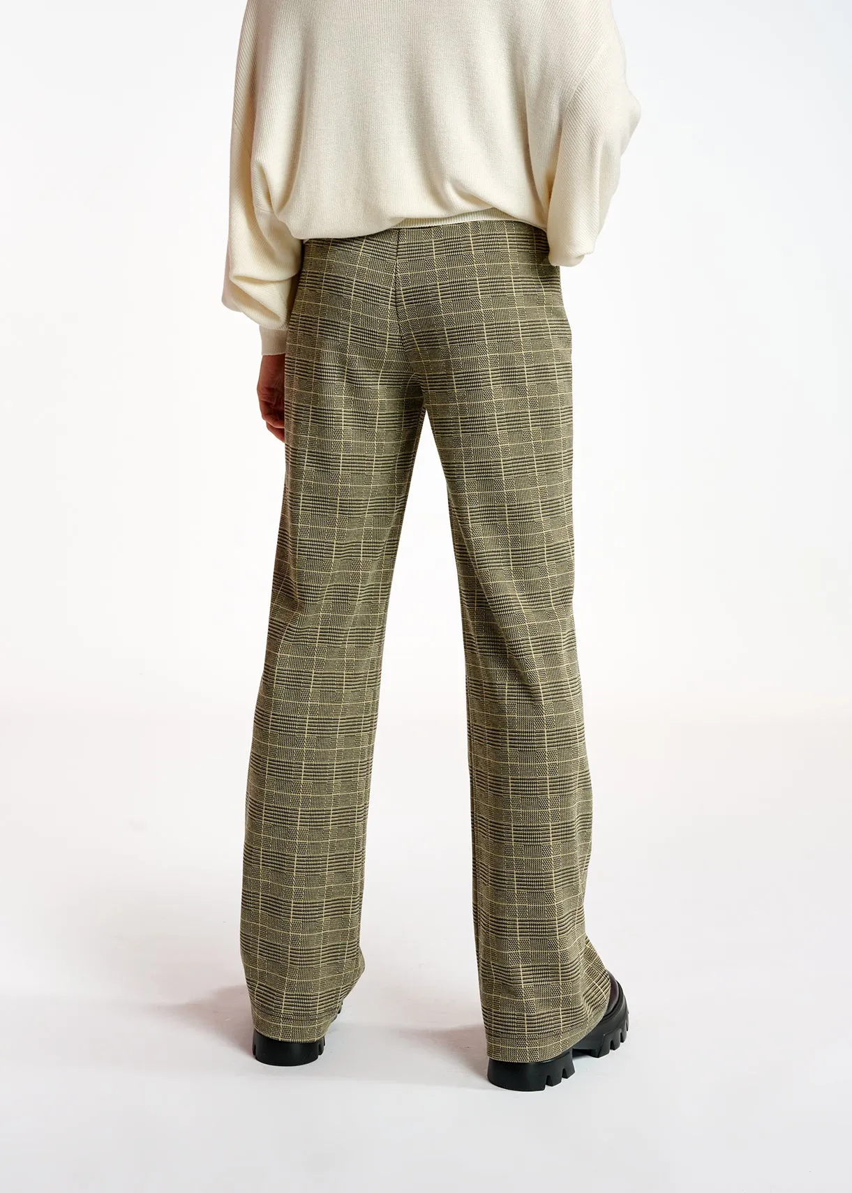 Checked motif jacquard-knit pants