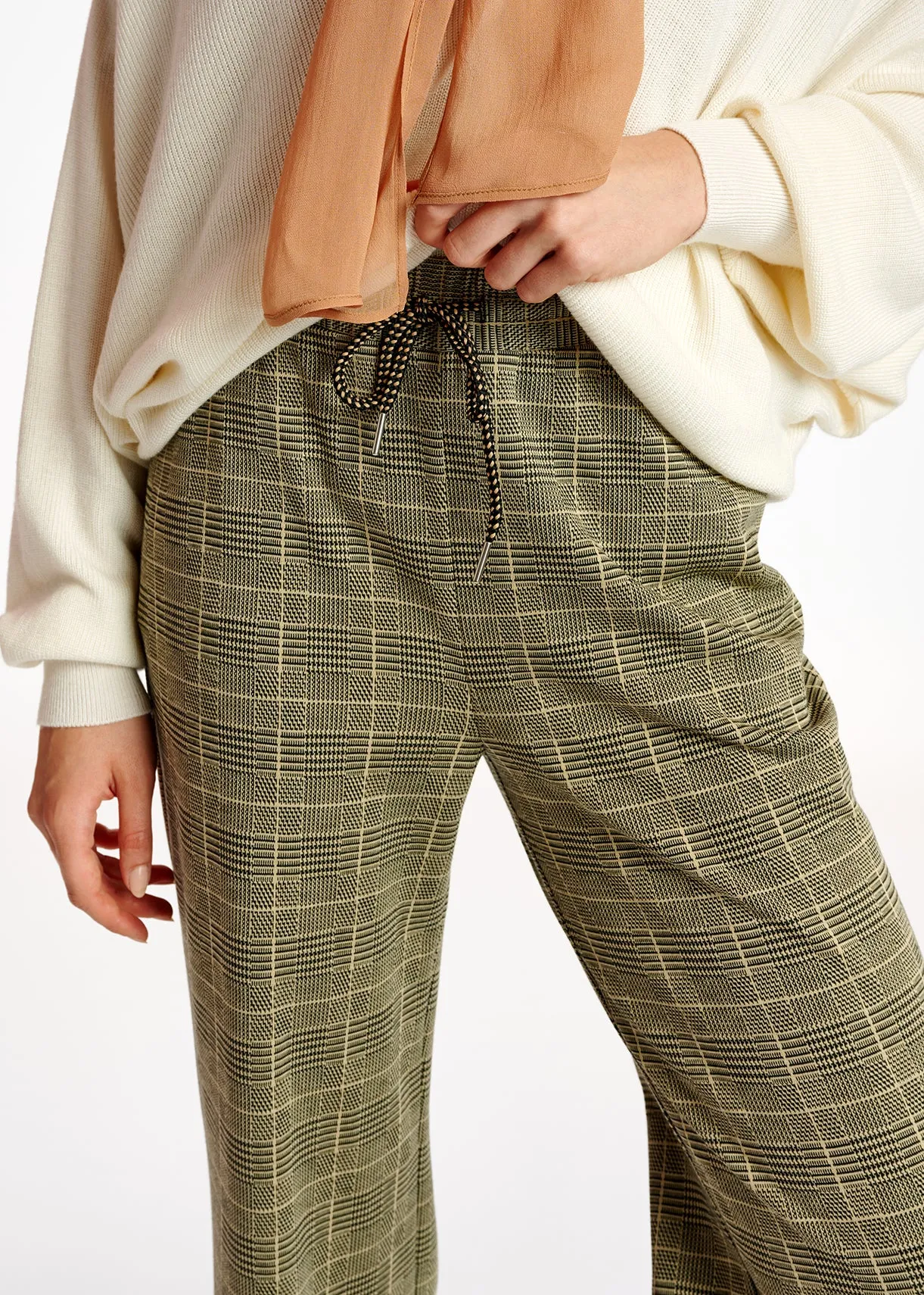 Checked motif jacquard-knit pants