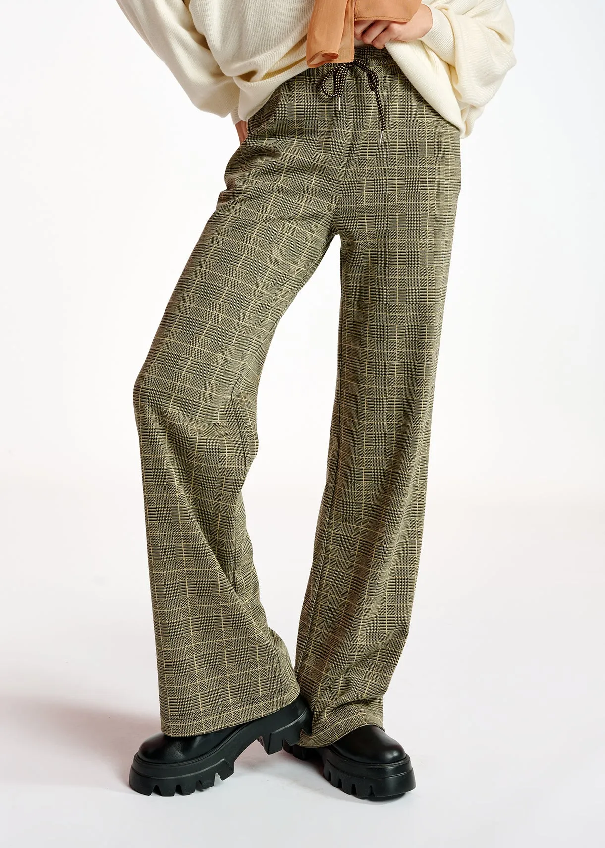Checked motif jacquard-knit pants