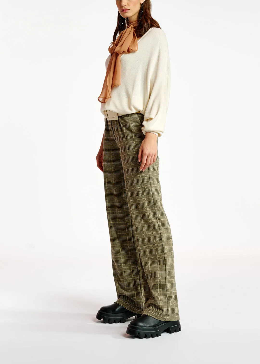 Checked motif jacquard-knit pants
