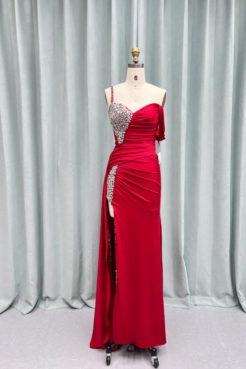 Chic Asymmertrical Beaded Long Porm Dresses