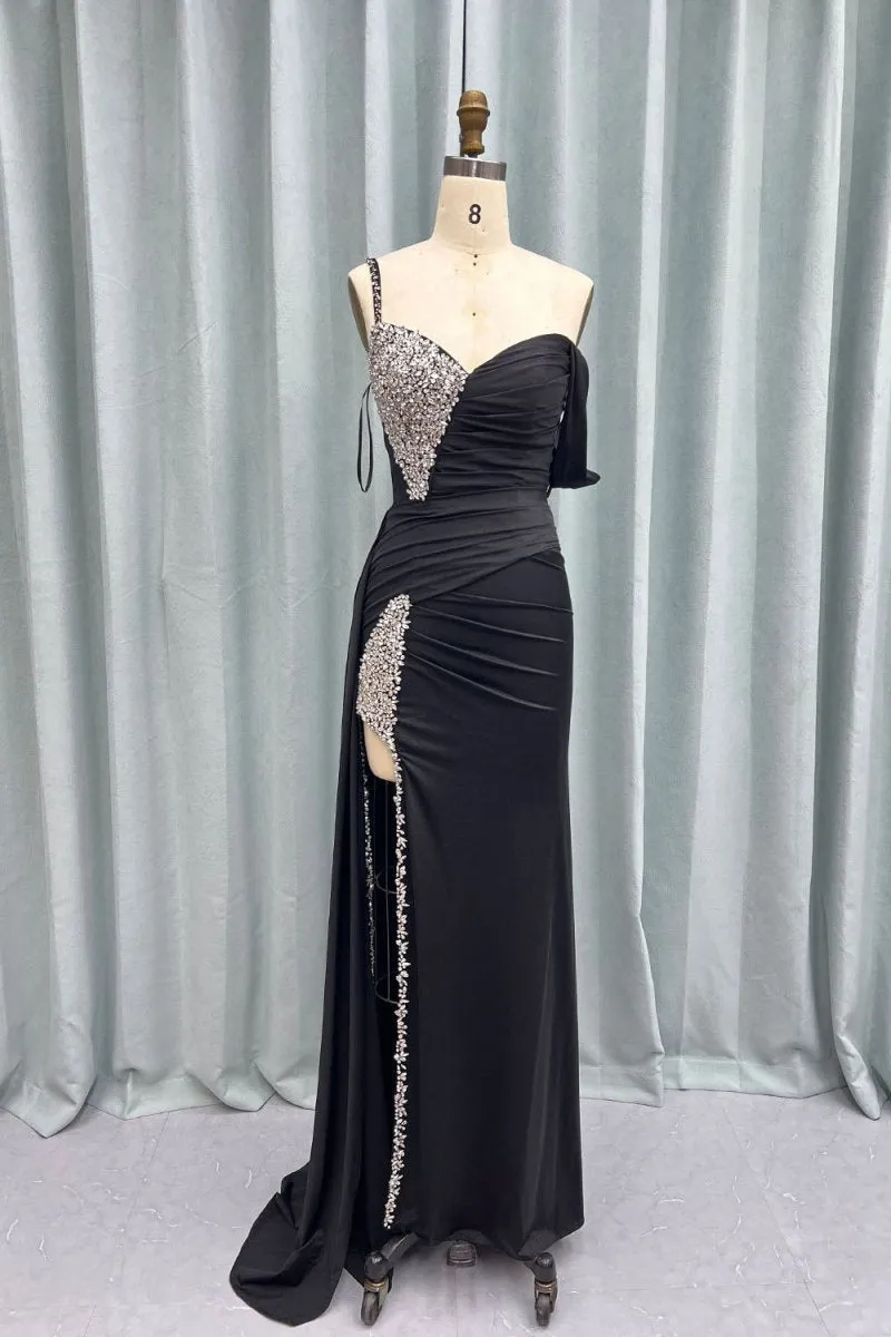 Chic Asymmertrical Beaded Long Porm Dresses