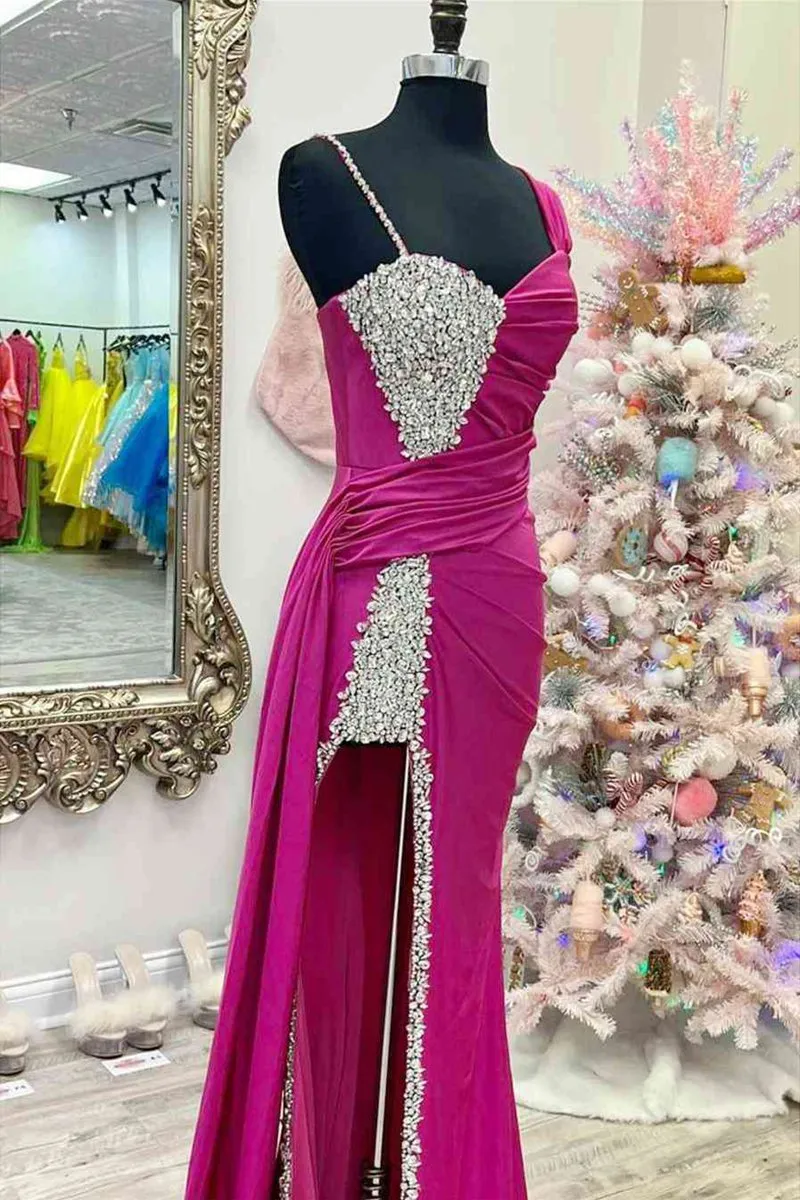 Chic Asymmertrical Beaded Long Porm Dresses