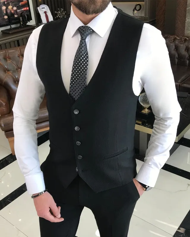 Classic Black Slim Fit Three Pieces Notch Lapel Business Men Suits