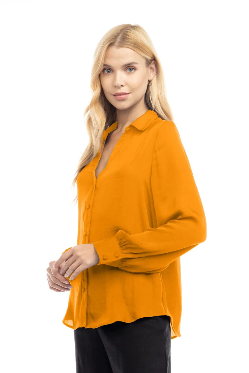 Classic V-Neck Button Down Blouse