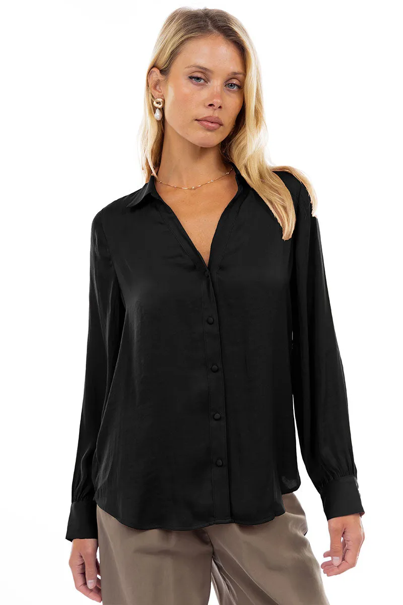Classic V-Neck Button Down Blouse