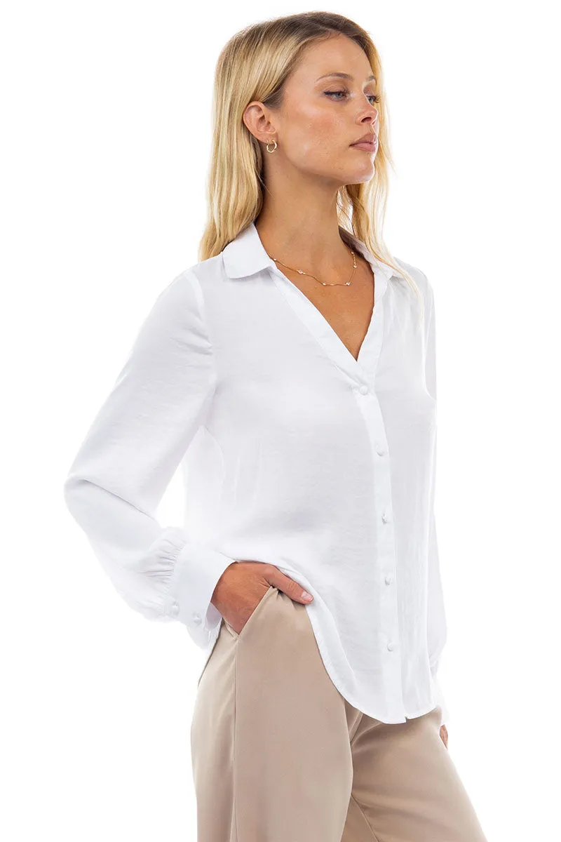 Classic V-Neck Button Down Blouse