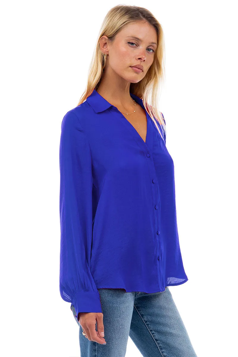 Classic V-Neck Button Down Blouse