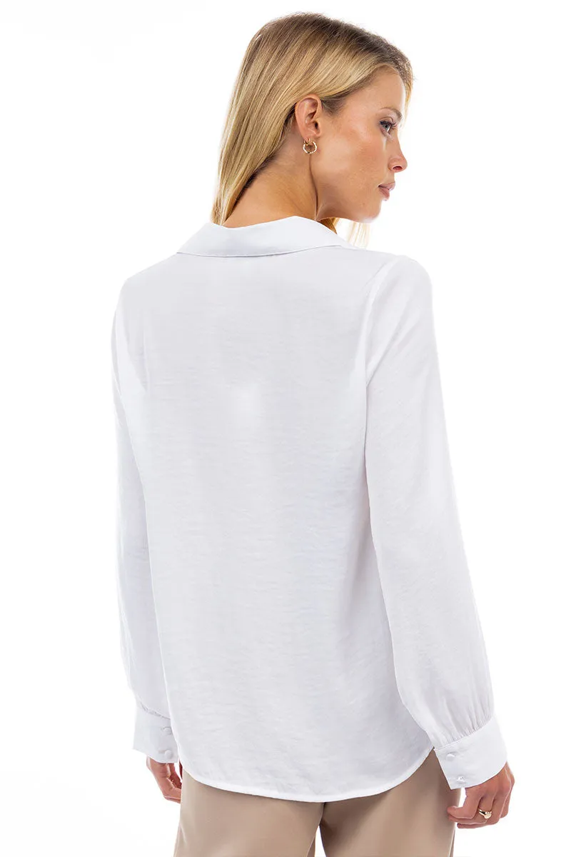 Classic V-Neck Button Down Blouse