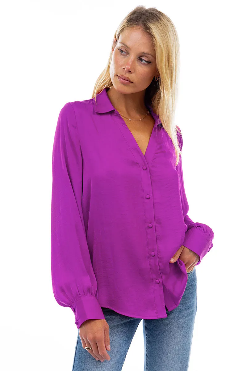 Classic V-Neck Button Down Blouse
