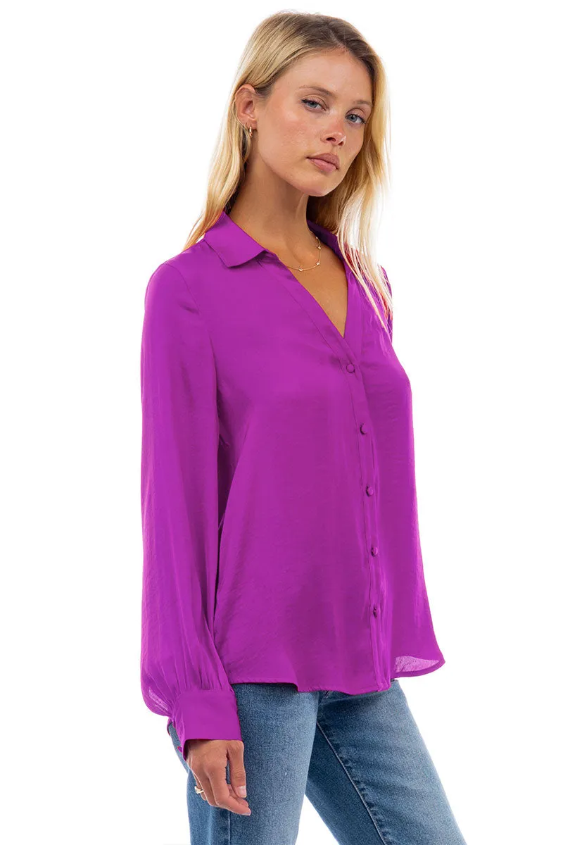 Classic V-Neck Button Down Blouse