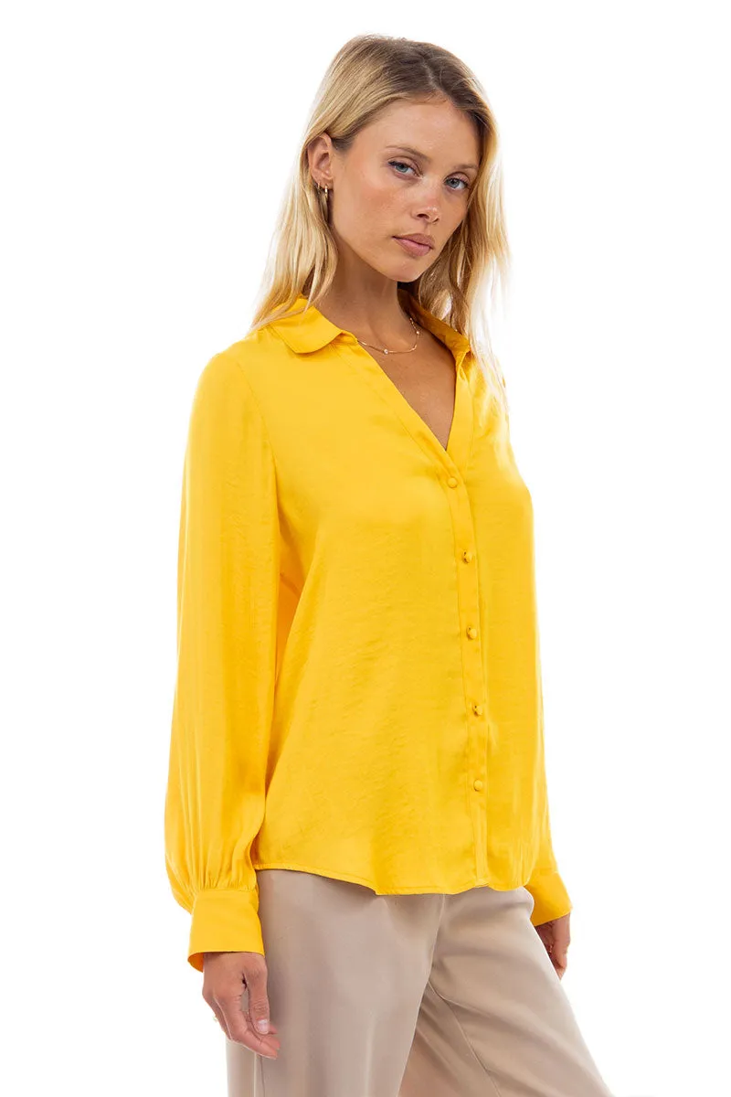 Classic V-Neck Button Down Blouse