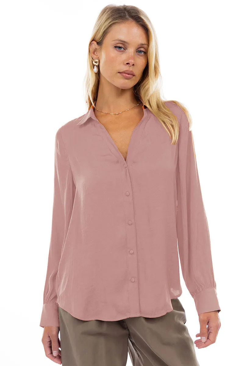 Classic V-Neck Button Down Blouse