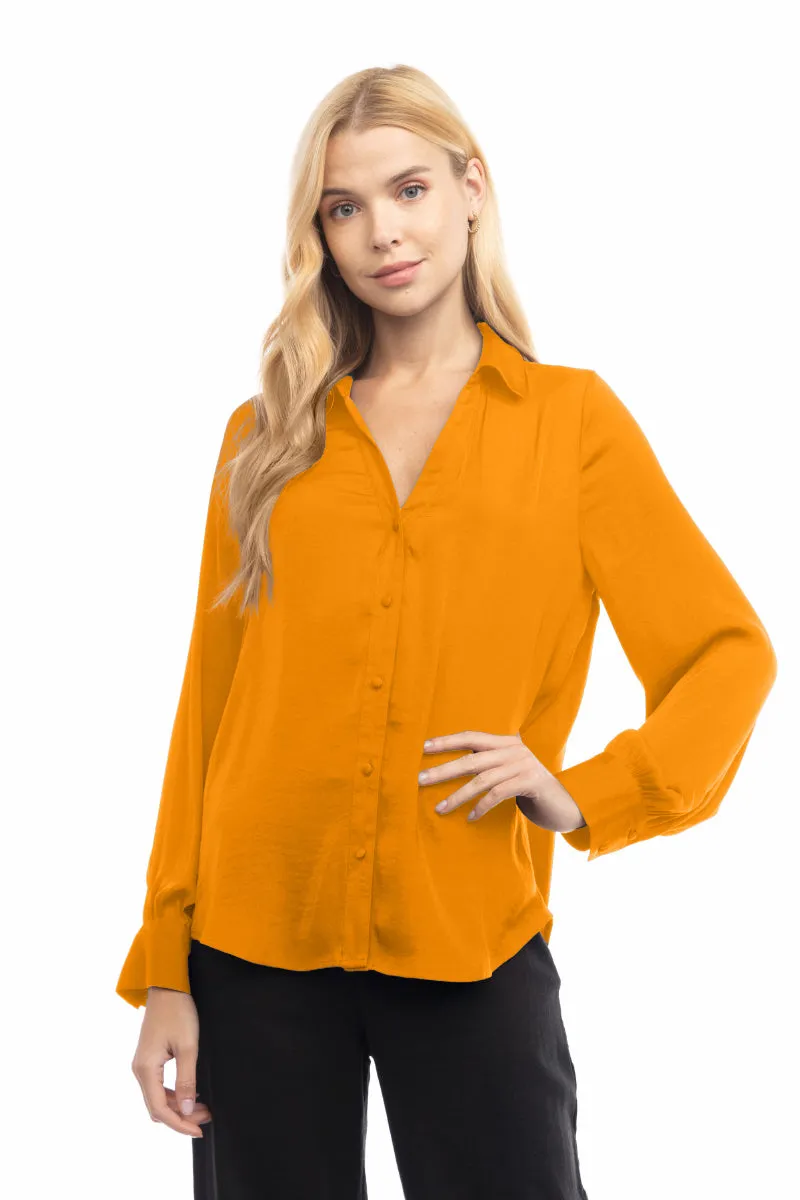 Classic V-Neck Button Down Blouse