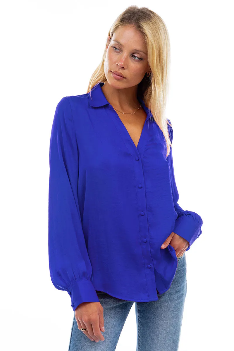 Classic V-Neck Button Down Blouse