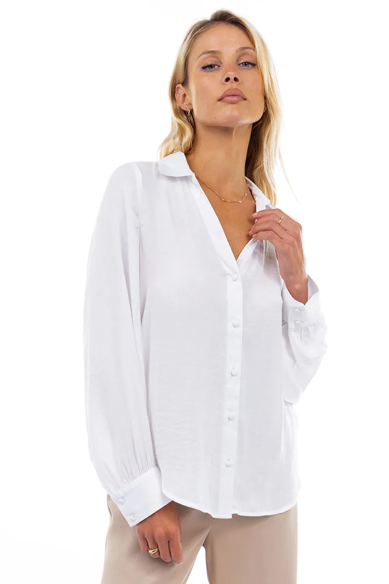 Classic V-Neck Button Down Blouse