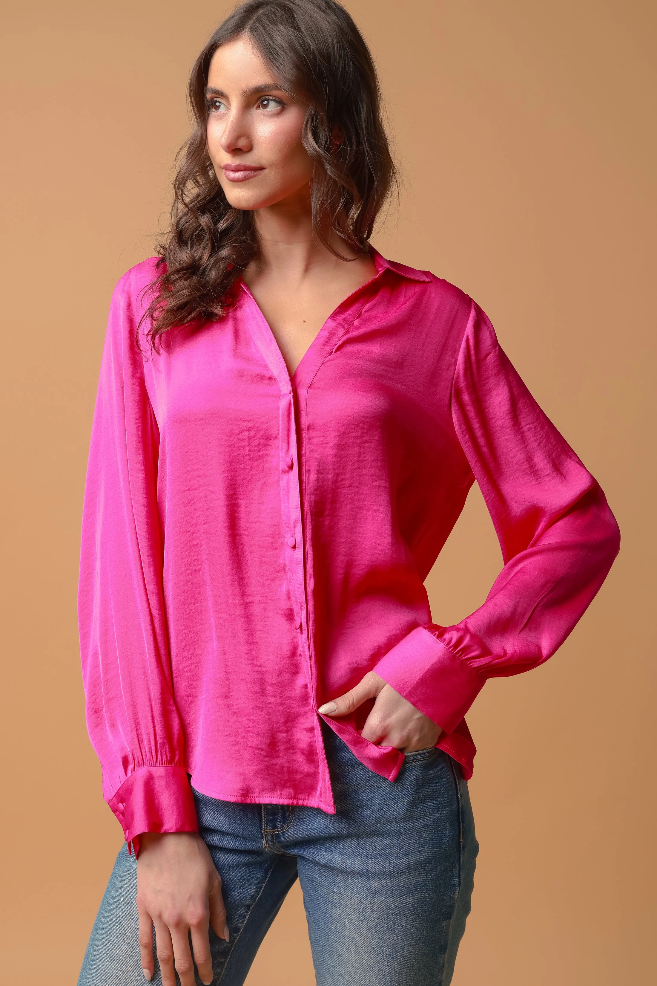 Classic V-Neck Button Down Blouse