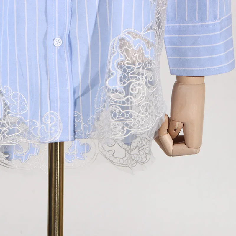 COLLARED LACE DETAILED BUTTON UP BLOUSE