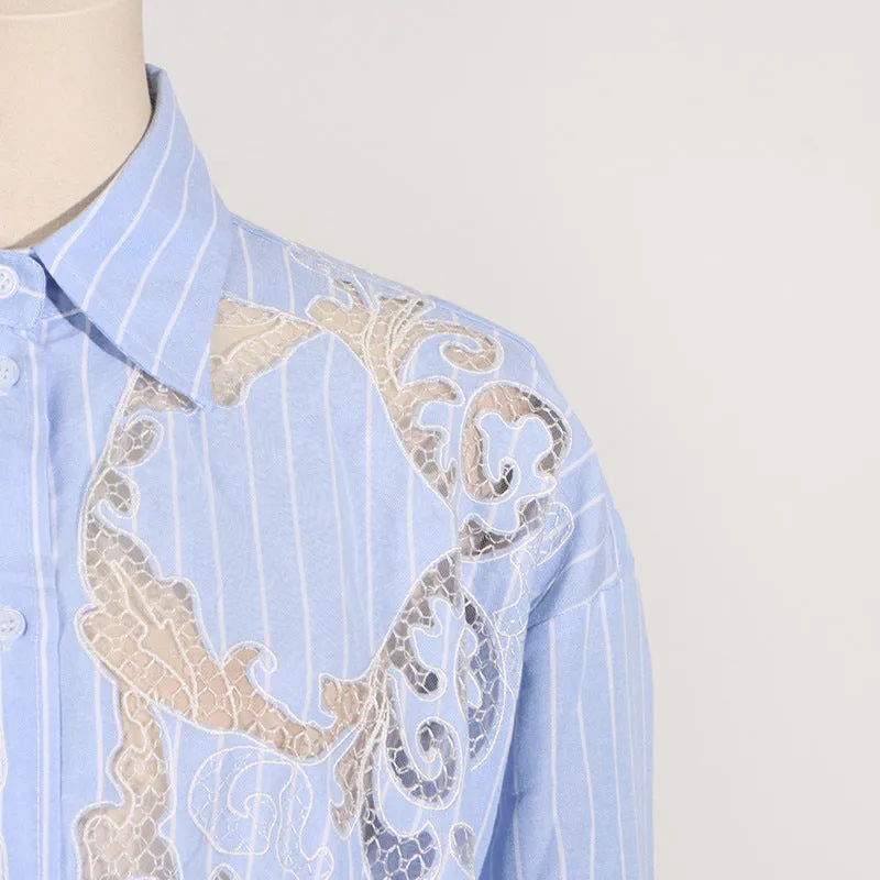 COLLARED LACE DETAILED BUTTON UP BLOUSE